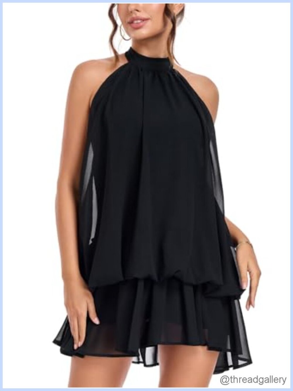 Women's Sleeveless Halter Mini Dress Chiffon Bubble Party